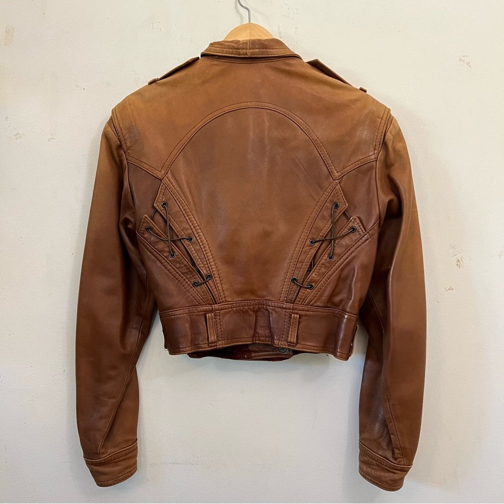 Genuine leather buttery soft brown motorcycle jacket, Small - Picture 2 of 6